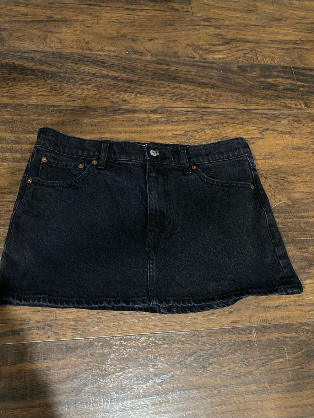 Abercrombie & Fitch Black Denim Mini Skirt with Copper Rivets